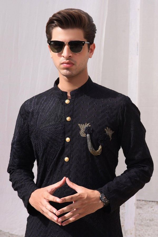Embroidered Black Kurta and Pajama - ZB 1029 - Zeshan Bariwala
