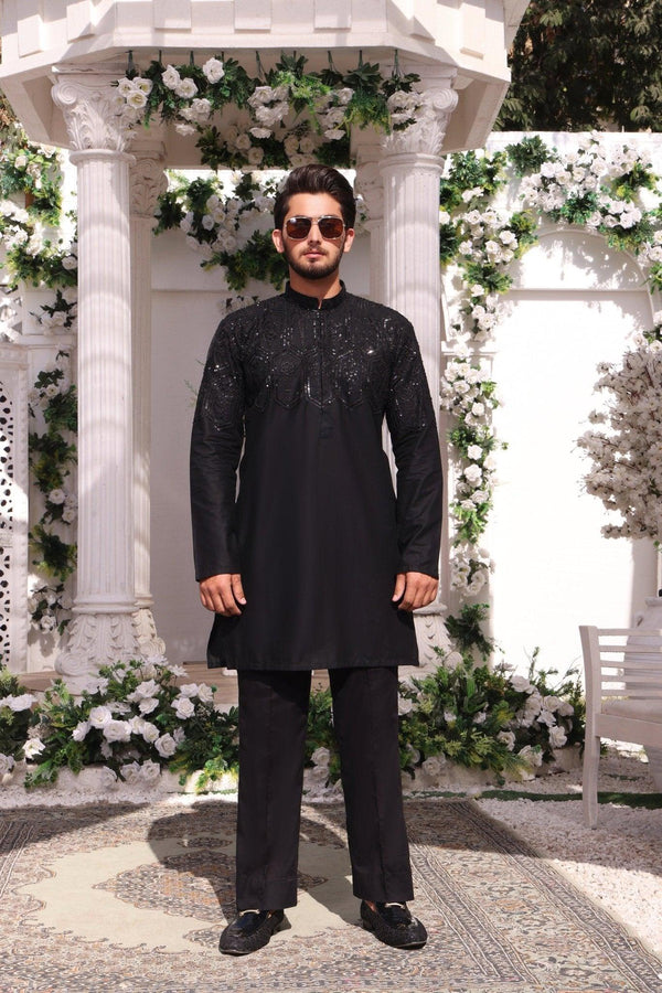 Embroidered Black Kurta and Pajama - ZB 1021 - Zeshan Bariwala