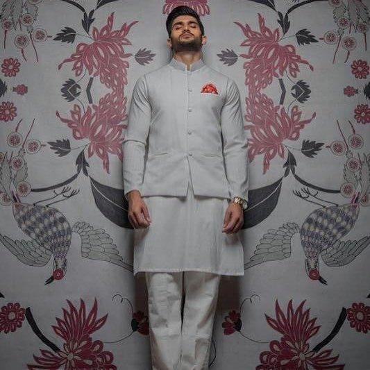 Embroidered Gray Kurta and Pajama - ZB 1048 - Zeshan Bariwala