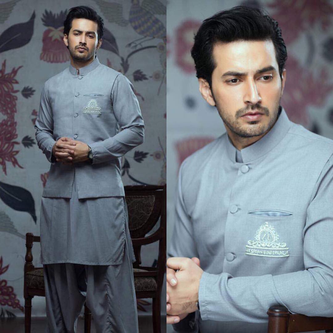 Embroidered Gray Kurta and Pajama - ZB 1051 - Zeshan Bariwala